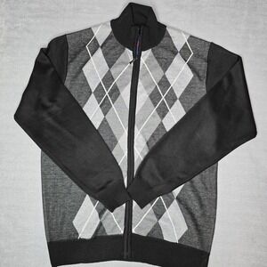 Argyle Sweater‎ Men's XXL Gray Black Full Zip Grandpacore Preppy EUC